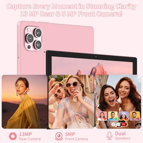 Image of 10.1 inch Android 12 Tablet, 4G LTE Dual SIM, 4GB RAM 32GB ROM, Octa-Core MT6755, 13MP Rear + 5MP Front Camera, 6000mAh Battery, 5-Point Touch, GMS Certified (Pink)