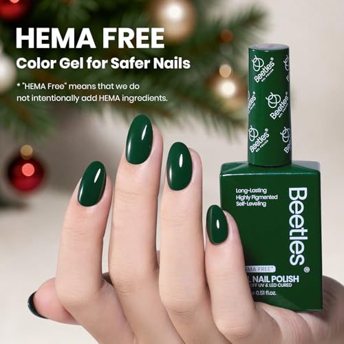 Image of Beetles Dark Green Gel Polish - Rainforest Green Color Gel Nail Polish, 1PC 15ML Full Size Hame Free Colorful Bottle Soak Off UV Fall Nails Art Manicure