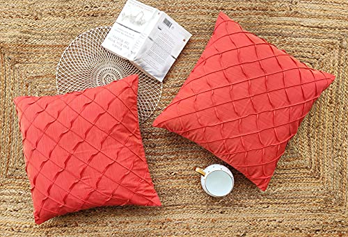 Craftbot Faux Silk Decorative Throw Pillow Covers - Tomato Accent Pillows - Set Of 2-18X18 Inches - Pleated Texture Luxury Cushion Covers - Toss Pillow For Couch Sofa Bed Car - Insert Not Included #TOP2