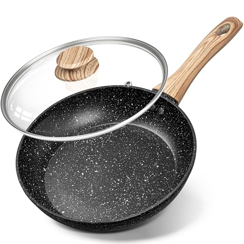 Image of Michelangelo 20cm Frying Pan Non Stick with Lid, Small Frying Pan with Bakelite Handle, Frying Pan Induction Base with Stone-Derived Coating, Black