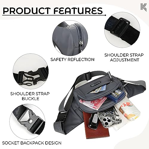 Image of Kraptick Premium Unisex Waist Bag for Men and Women - Stylish Hip Bag, Fanny Pack, Chest Bag (Grey)