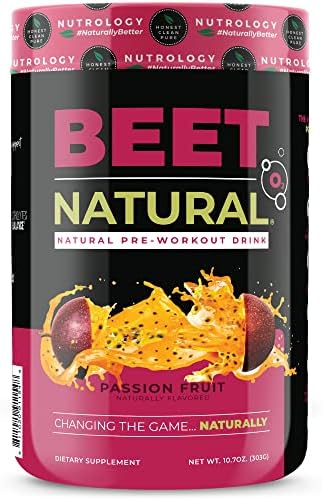 Nutrology Beet Natural O2 - All Natural Pre-Workout with Beet Root Powder - Increase Energy & Focus - Vitamin C, Yerba Mate, Lions Mane Adaptogen Blend & Electrolytes - Passion Fruit (30 Servings)