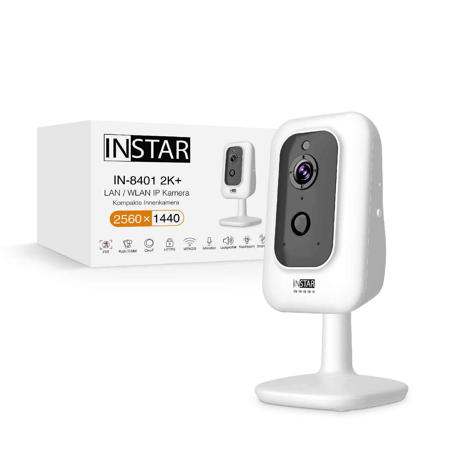 INSTAR IN-8401 2K+ Blanco - Cámara de vigilancia LAN/WLAN con IA (AI) - Cámara IP - WPA3 - WiFi de 2,4 y 5 GHz - Audio - PIR - Visión Nocturna - Leds Invisibles de 940 NM - HomeKit - MQTT