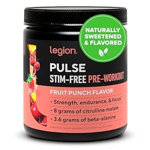 LEGION Pulse Pre Workout Supplement – All Natural Nitric Oxide Preworkout Drink to Boost Energy, Creatine Free, Naturally Sweetened, Beta Alanine, Citrulline, Alpha GPC (Caffeine Free Fruit Punch)