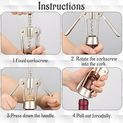 1 Pcs Wine Bottle Opener and 2 Pcs Champagne Stoppers Set, Corkscrew Wine Opener with Stainless Steel Champagne Stoppers, Essential Bar Accessories for Wine Lovers - Image 4