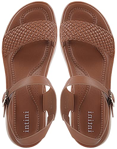 Intini Women's Braided Flat Sandals Open Toe Slip On Memory Foam Beach For Summer Sandals Women Brown 41 Eu #TOP4