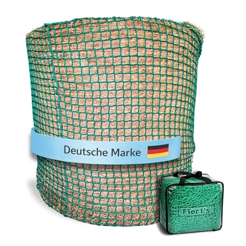 Flori's® Heunetz Rundballen – ø 150 cm, Höhe 150 cm – Maschenweite 4,5 x 4,5cm – Stabiles Heunetz für Pferde zur artgerechten Fütterung - Rundballennetz für Heuraufe geeignet, Heuballennetz engmaschig