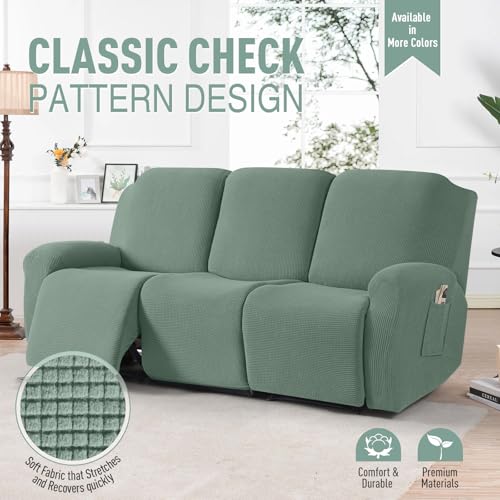 Image of TAOCOCO Recliner Sofa Covers 8-Pieces Stretch Large Couch Covers for 3 Seats Reclining Slipcovers Soft Jacquard Pattern Furniture Protector (Sage Green)