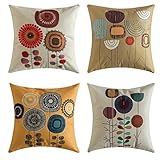 MIULEE Pack of 4, Flower Decoration Linen Burlap Decor Square Throw Cushion Cover Cushion Case for Living Room Sofa Bedroom Car 18 x 18 Inch 45 x 45 cm