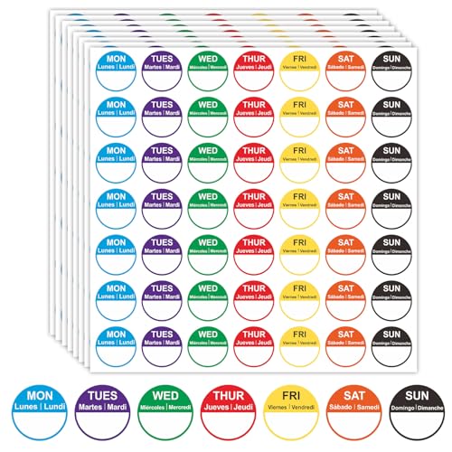 980PCS Days of The Week Stickers Food Labels Stickers with Easy to Write Surface Circular Date Kitchen Labels Easy Peel Off