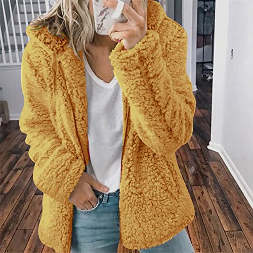 Amikadom I-746 Jaquetas amarelas mostarda com zíper para mulheres outono inverno manga longa forrada