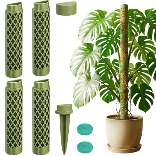 Moss Pole Monstera Plant Support - 42.5 Stackable D-Shape Stakes for Indoor Plants - No-Rot Plastic Sticks & Tall Trellis for Pothos Climbing Vines Houseplant