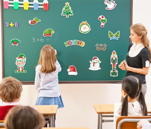 Image of Hying 56 PCS Christmas Cutouts Xmas Tree Snowman Bulletin Board Set Santa Cutout Decorations Winter Holiday Cutouts Cardstock Paper Cut-Outs for Classroom Chalkboard Decorations