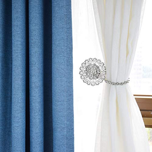 2Pcs Magnetic Curtain Tiebacks European Style Sparkling Flower Window Curtain Bind Holdback Buckles Clips Tie Backs Drapery Holders With Stretchable Spring Wire Rope For Decoration,Silvery #TOP1