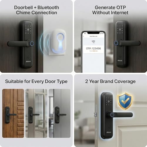 Image of Golens FullGuard X3Pro Smart Door Lock 9-in-1 Access Unique Chime + Bell Switch Unlocking Visitor Friendly, WiFi + Bluetooth, Fingerprint, PIN, RFID, OTP, App, Mechanical Key