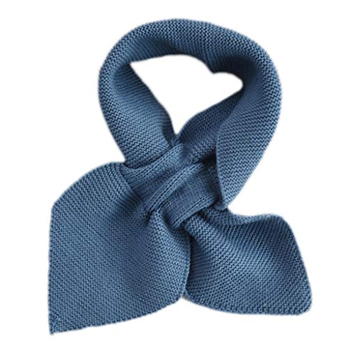 QUQUTWO Women Knitted Cross Collar Scarf Winter Warm Solid Color Loophole Neckerchief Blue