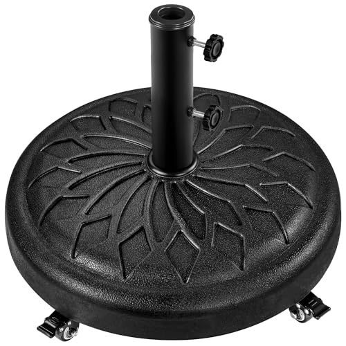 Yaheetech Base de Sombrilla con Ruedas Bloqueables 25kg para Mástiles de 34/38/48mm, Soporte de Parasol Resina para Jardín/Terraza/Patio (Negro)