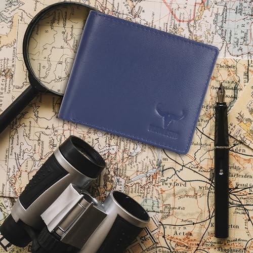 Genuine Leather Wallet for Men | Bi-Fold RFID Blocking Wallet Handcrafted I Multiple Credit/Debit Card Slots……, Blue B, American, MW040BL4