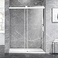 Shower Door,56-60" W x 76" H Frameless Shower Door, Double Sliding Glass with 3/8" (10mm) Clear SGCC Tempered, Roller Disc System, 304 Stainless Steel. (Brushed Nickel, 56-60" Wx76 H Single Sliding)