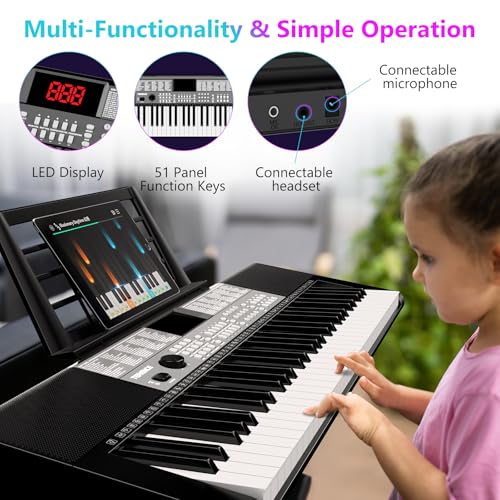 Image of TERENCE Keyboard Piano 61 Keys Dual HiFi Speakers Digital Piano with 51 Panel Function Buttons LED Display Dual Keyboard 2 Power Options Electric Piano Support for Headset and Microphone