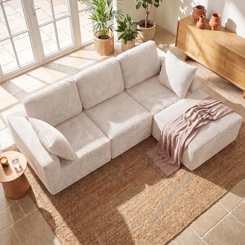 Homall Sectional Couches for Living Room, Modern Boneless Couch with Deep Seat, Upholstered Cloud Sofa, No Assembly Required (Beige, L Shaped Sofa)
