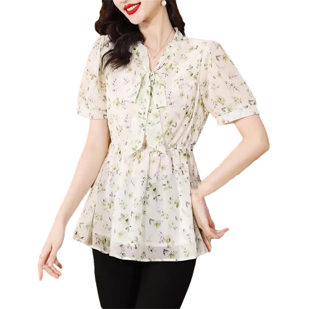 Camicette estive da donna con coulisse in vita e fiocco con stampa floreale