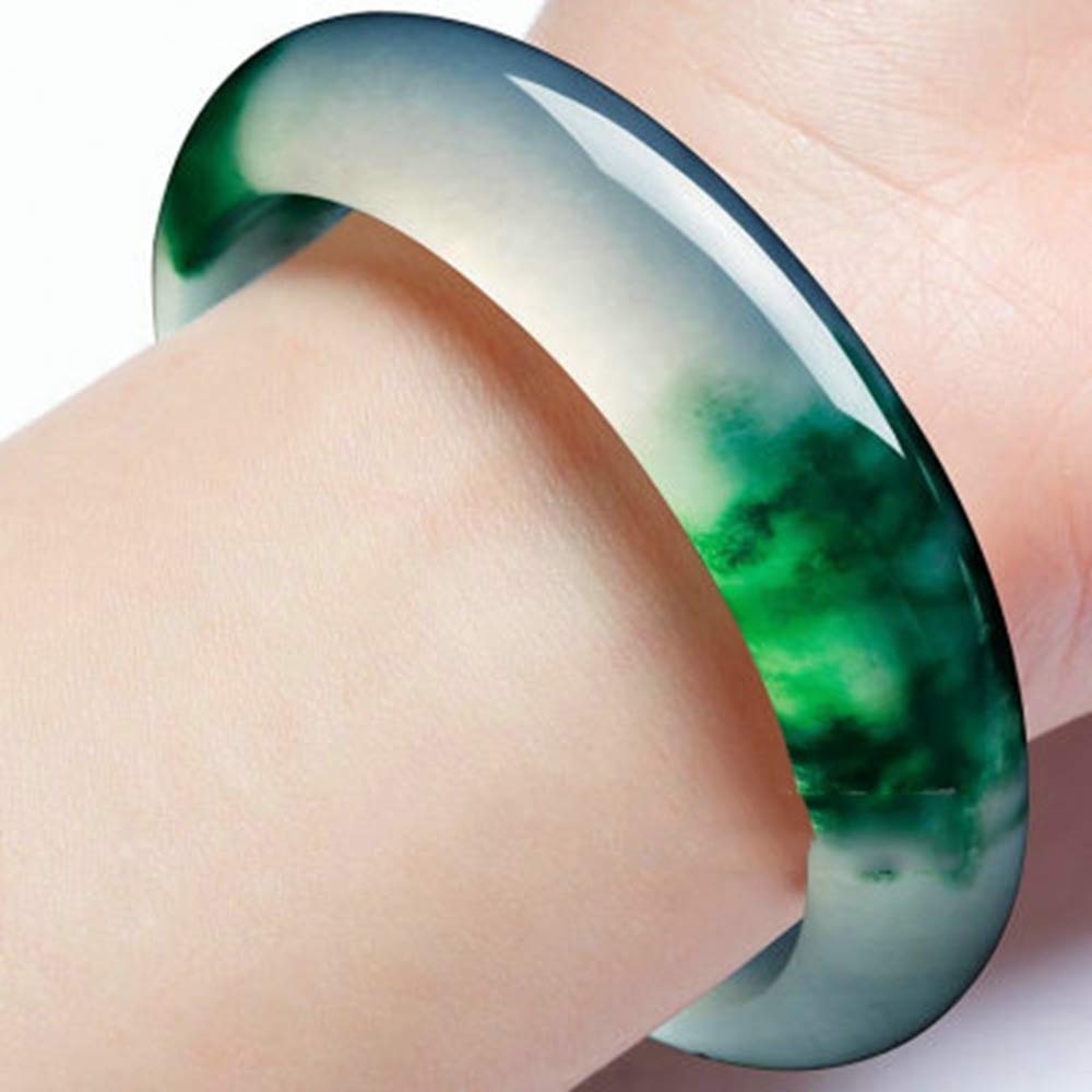 Braccialetto da Donna in Giada, Bracciale da Donna, Bracciale in Giada Verde Naturale con Fiori galleggianti, Bracciale in Giada quarzite, Bracciale in Giada di Bellezza fine, 61 mm(58mm