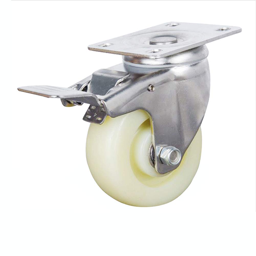 Ruote girevoli per carichi pesanti, 125 mm, 5 pollici, 480 kg, in nylon, con piastra girevole, ruote industriali silenziose con freno, per mobili da fabbrica, carrelli da tavolo (bianche, 2,5 pollici,
