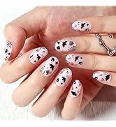 Kikmoya Halloween Fake Nails Short Press on Nails Pink Almond False Nails with Pumpkin Web Bat Sk...