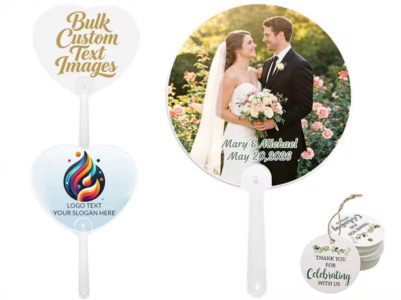 HJX Bulk Personalized Wedding Fans for Guests Custom Handheld Fan with Photo Text Personalized Wedding Party Fans Favors 10/20/30/50/100/150/200Pcs (03-Photo/Text)