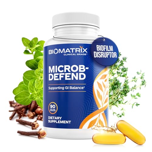 BioMatrix Biofilm Disruptor GI Repair Digestive Supplement for Men and Women Oil of Thyme Oregano & Clove Gut Microbiome & Intestinal Health Support | Microb-Defend (90 Softgels)