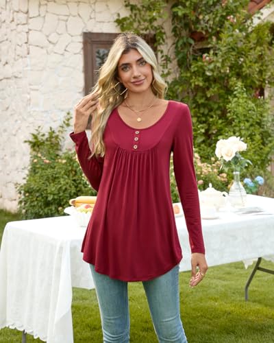POPYOUNG Women's Long Sleeves Tunic Tops to Wear with Leggings Loose Fit Dressy Empire Waist Fall Tops4