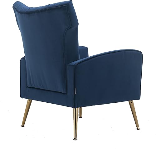 Miniatura 6 de Artechworks Silla decorativa curvada copetuda con patas de metal dorado con brazo tapizado de terciopelo, silla moderna para sala de estar,