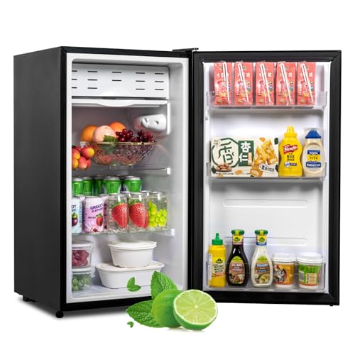 Image of Smad 3.2 Cu.ft Mini Fridge with Freezer Low Noise Dorm Fridge with 7-Level Adjustable Thermostat, Single Door Small Refrigerator for Bedroom Office Dorm