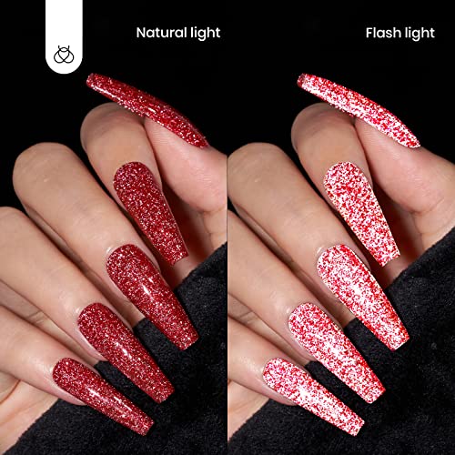 Image of Beetles Red Gel Nail Polish - 15ml Sparkly Glitter Diamond Red Gel Polish for Girls & Women - Soak Off, UV Nail Lamp Included Gift for Women