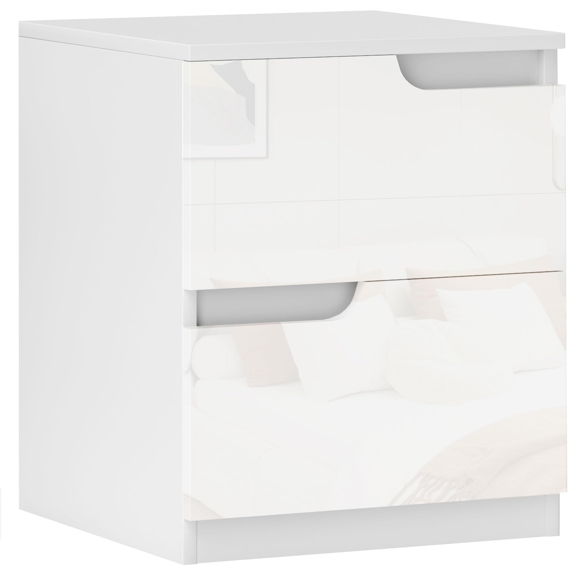 HOMCOM Bedside Table, Bedside Cabinet with 2 Drawers, High Gloss White