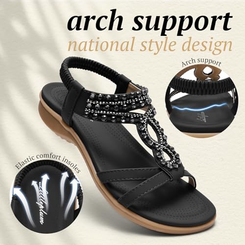 Image of Littleplum Womens Sandals Comfort Arch Support Sandals Summer Walking Shoes Casual Ankle Elastic Flip Flops Shoes