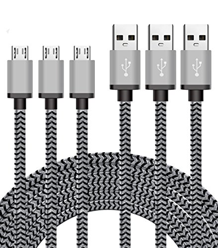Micro USB Cable 3-Pack 10ft / 3m, BeneStellar Premium Nylon Braided USB 2.0 A Male to Micro B Charger Cord for Samsung, LG, Motorola, Nexus, HTC, Sony, Nokia, Android Devices and More (Gray)