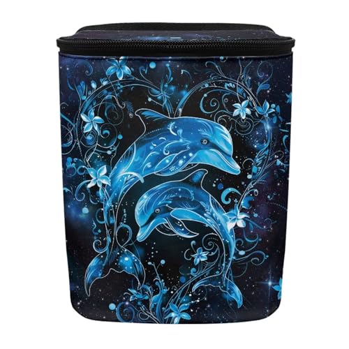 Image of Talayituse Galaxy Dolphin Floral Print Car Trash Can Portable Auto Garbage Bin Multifunctional Vehicle Interior Accessories with Adjustable Straps Universal Fit Truck SUV Sedan