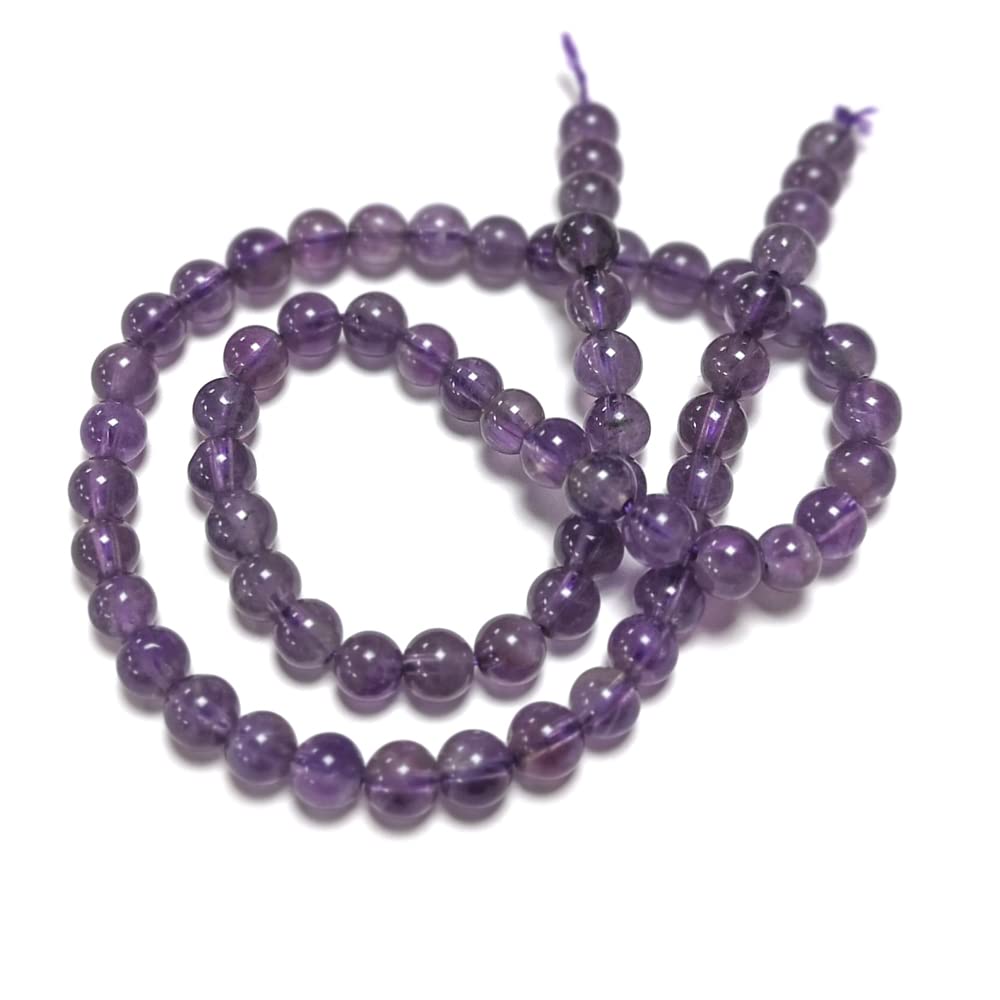 Grade A Natural Purple Amethyst Gemstone Round Beads - 6mm Smooth Rounds - Strand of 60+ - Authentic Stones from Brazil for Jewellery Making, 0.8mm Hole