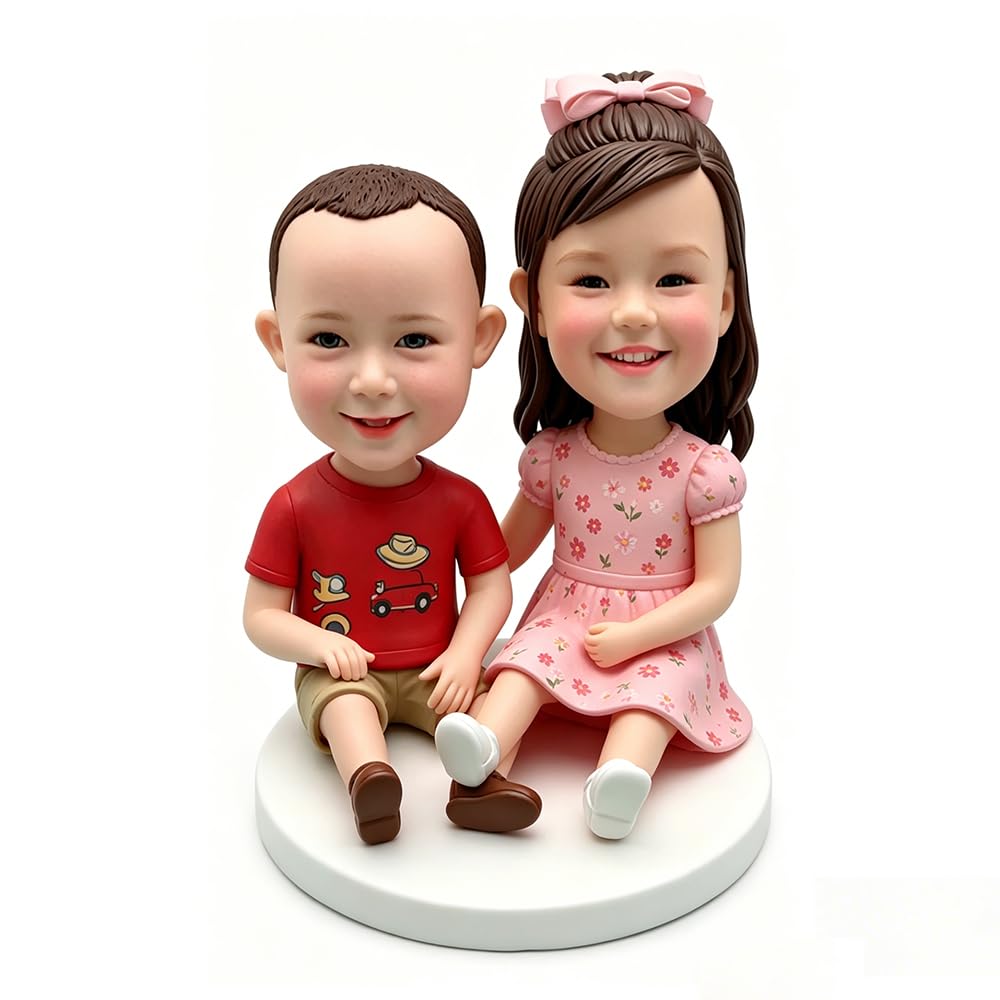 Spersonalizowana figurka rodzeństwa Bobblehead, spersonalizowana rzeźba portretowa chłopca i dziewczynki ze zdjęcia, wyjątkowy prezent pamiątkowy dla dzieci na urodziny rodziny
