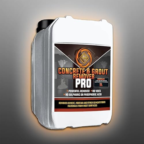 Concrete, Mortar, Grout, Cement Remover 5L. Tough on Cement-Based Stains – Safe on Most Hard Surfaces. Dissolves hardened concrete, mortar, and cement residues. Eco Friendly.