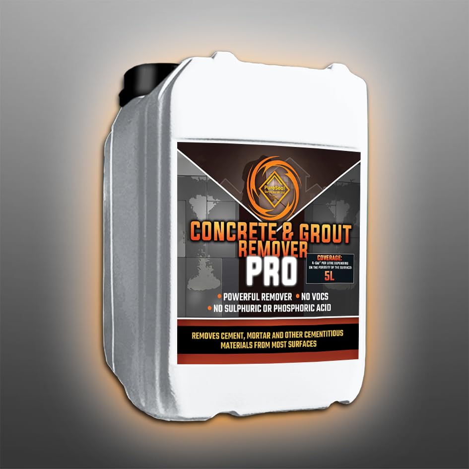 Concrete, Mortar, Grout, Cement Remover 5L. Tough on Cement-Based Stains – Safe on Most Hard Surfaces. Dissolves hardened concrete, mortar, and cement residues. Eco Friendly.