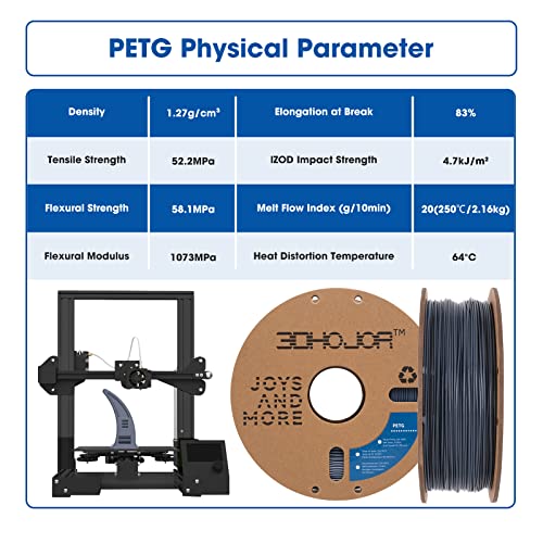Image of 3DHoJor PETG Filament 1.75mm Grey, 3D Printing Filament 1kg Spool(2.2lbs), 3D Filament 1.75mm Dimensional Accuracy + /- 0.03mm Non Tangling Non Clogging Non Stringing,Print with Most 3D Printers