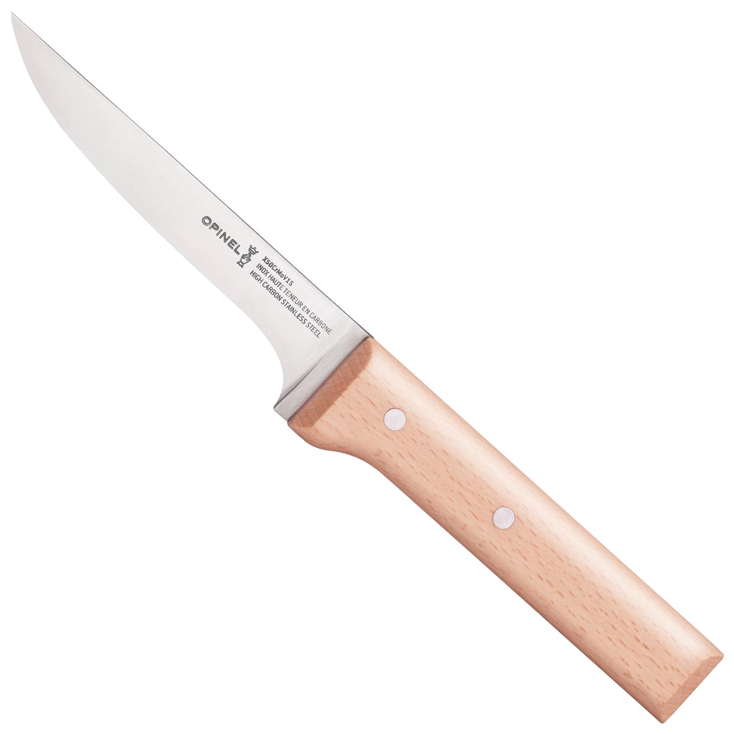 Opinel - N°122 Couteau Viande & Volaille Parallèle - Lame 13 cm en Acier Inoxydable - Manche en Bois de Hêtre - Idéal pour Dénerver et Désosser - Garantie à Vie