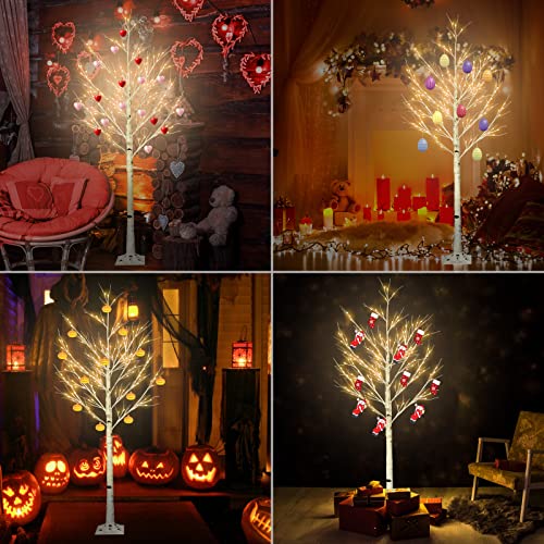 6FT Lighted Birch Tree with 160 LEDs Warm White Lights, 8 Functions Remote Faux Tree with Lights for Indoor Outdoor Summer Christmas Holiday Party Decoration — view 6