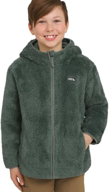 Youth Kid's High Pile Plush Hooded Full Zip Jacket (US, Alpha, Small, Regular, Green)