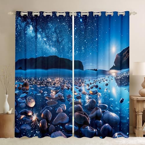 Consejos y comparativas para Comprar Costo de adoquin favoritos de las personas. 32 Erosebridal - Cortinas opacas de adoquines de 84 x 90 pulgadas, cortinas brillantes de playa junto al mar, cortinas y cortinas de luz de luna con cielo estrellado, azul negro,...