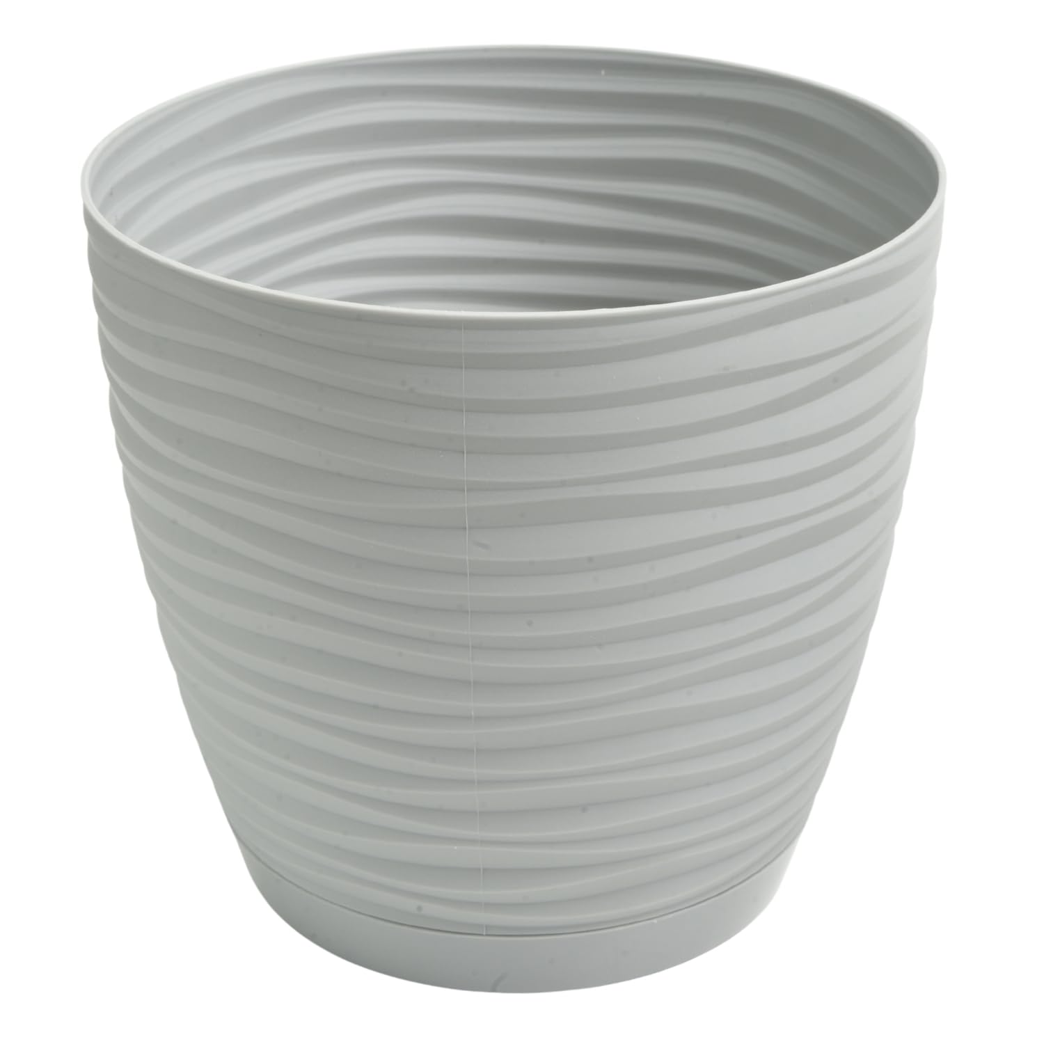 B2C Modern Round Plastic Plant Pot with Saucer, 3D Textured Wavy Design, Lightweight Indoor & Outdoor Flower Pot, Multiple Sizes & Colours (Platinum, 6L (D22.5cm H21cm))