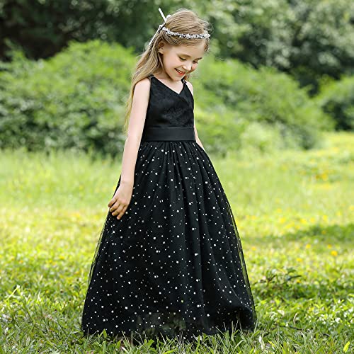 Doragirl Lace Girls Flower Dress Wedding Embroidered Princess Sparkle Tulle Birthday Party Dresses Pageant Evening Halloween Black #TOP2
